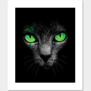 Black Cat with Green Eyes Posters and Art